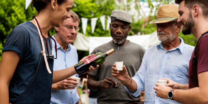 Serving wine on restaurant patio